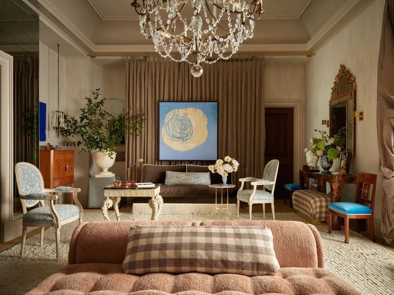 Mr. Trotter's Drawing Room panoramic, the full architecture of a considered interior. Studio Eckström, Kips Bay Boys and Girls Club Show House 2025.