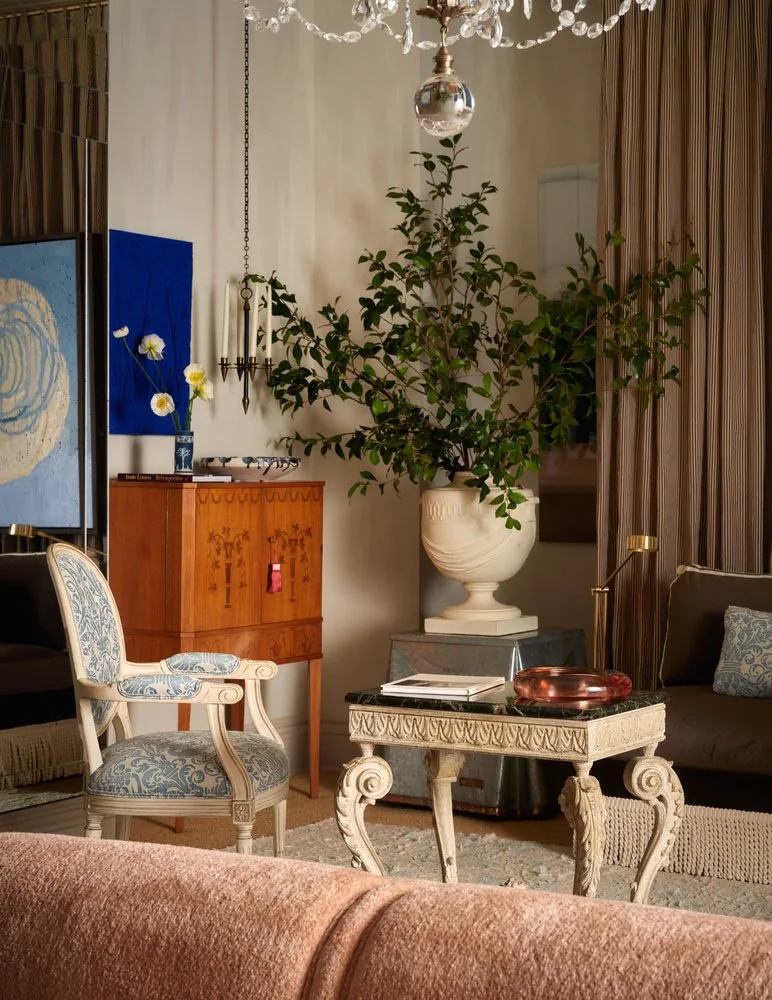 Mr. Trotter's Drawing Room corner with layered art and antiques, Kips Bay 2025, Studio Eckström