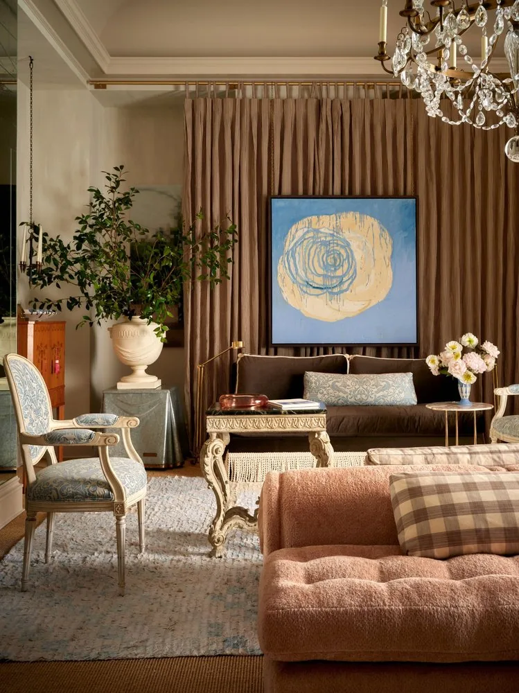 Mr. Trotter's Drawing Room, sofa wall detail with art and objects, Kips Bay 2025, Studio Eckström