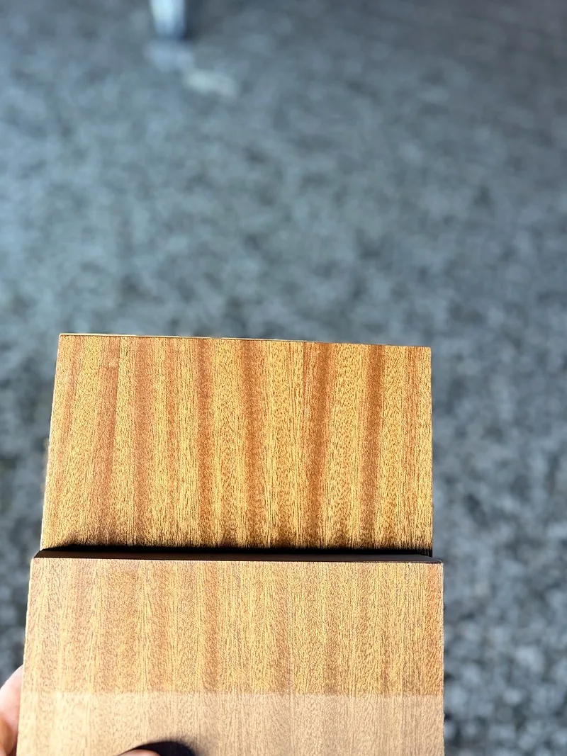 Custom wood veneer millwork sample, bookmatched panel detail, Studio Eckström custom millwork design, Omaha Nebraska